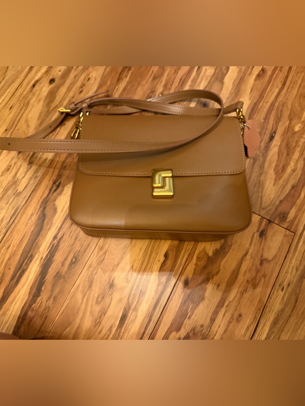 Leather Crossbody Bag in Cognac Brown with Gold Hardware